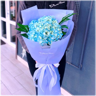A bouquet of blue hydrangea