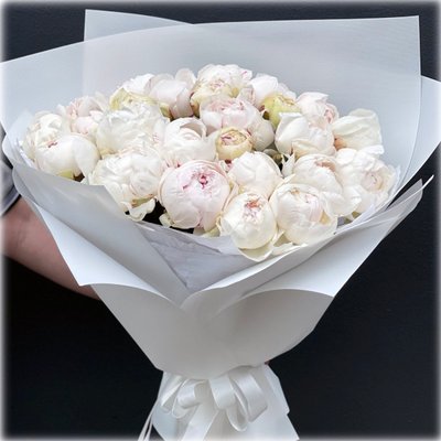 19 white peonies with packaging